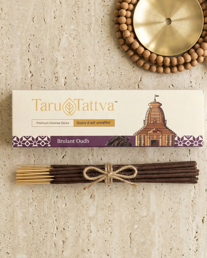 Brulant Oudh Incense Sticks | Pack of 45 | Upcycled Sacred Temple Flowers | 75+ Min Burn | 100% Organic & Charcoal-Free