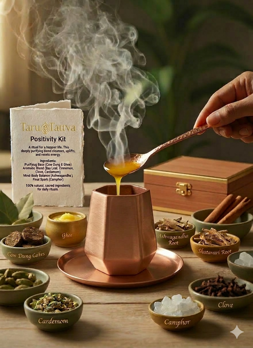 Home Positivity Kit | Sacred Herbs & Pure Ingredients | Cow Dung Cake, Ghee, Spices & Adaptogens | Ancient Ritual for Cleansing & Upliftment